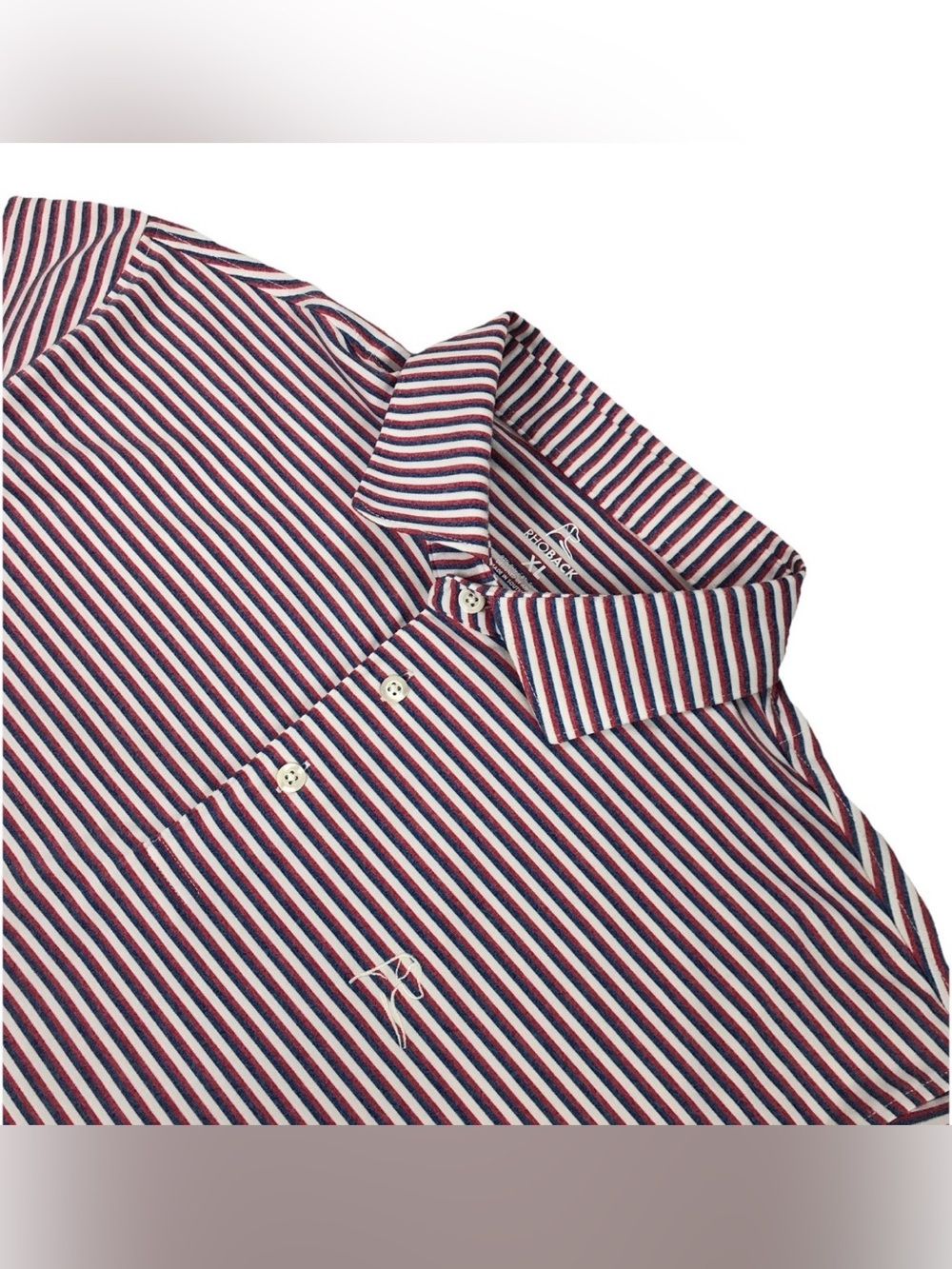 RHOBACK POLO SHIRT MENS XL STRIPES BLUE RED USA FLAG GOLF CASUAL SUMMER COMFORT - Picture 3 of 3